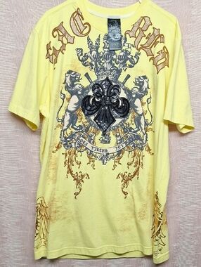 Men's Yellow Short-Sleeve Graphic Crest Tee, Size XXL
